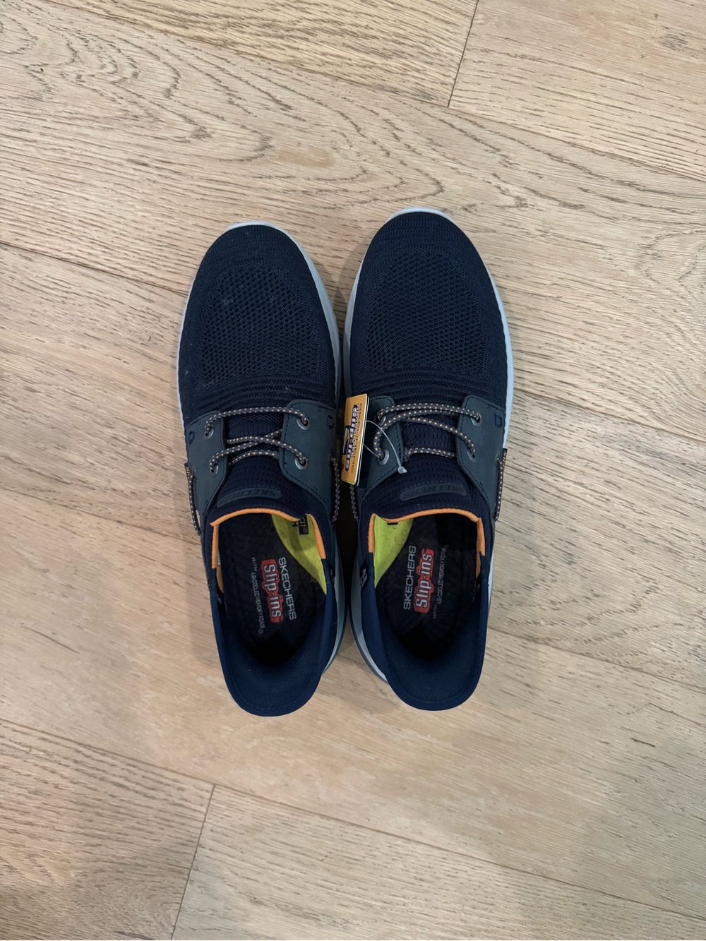 Skechers Slip-Ins Men's Navy and Orange Slip On Knit Sneakers